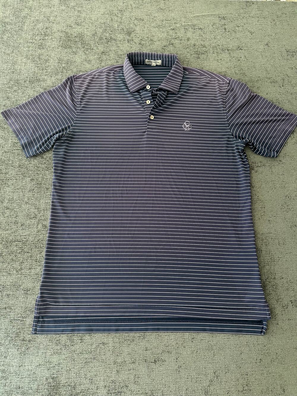 Peter Millar Summer Comfort Mens M Purple Striped Golf Polo Shirt Country CluB